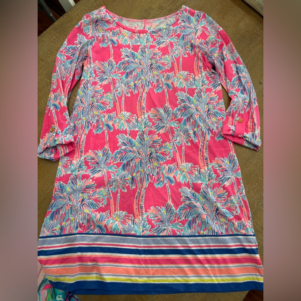 Lilly Pulitzer Nice Stems Linden - Pink Palm Tree Print Long Sleeve Dress